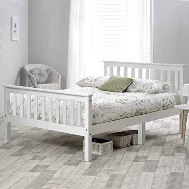Rolipo 4ft6 Double Bed Frame White Solid Pine Wood Space Saving - image 1