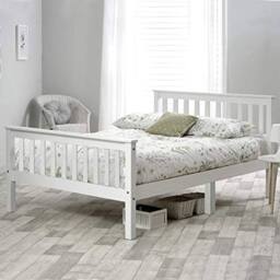 Rolipo 4ft6 Double Bed Frame White Solid Pine Wood Space Saving