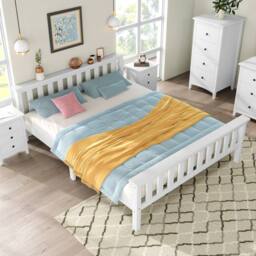 Rolipo 4ft6 Double Bed Frame White Solid Pine Wood Space Saving - thumbnail 3