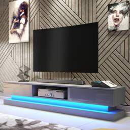 Mex Furniture LTD TV Unit Bloom 180cm - Dark Grey with Gloss Doors & LED Lights - thumbnail 1