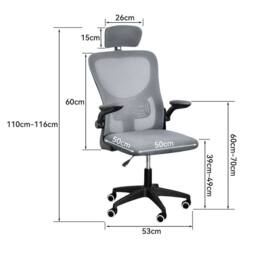 EONLION Swivel Mesh Ergonomic Home Office Chair Computer in Grey - Size: 100 cm - thumbnail 2