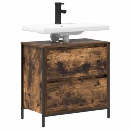 Berkfield Home Bathroom Basin Cabinet with Drawers Smoked Oak 60x34.5x60 cm in Brown - thumbnail 4