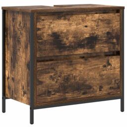 Berkfield Home Bathroom Basin Cabinet with Drawers Smoked Oak 60x34.5x60 cm in Brown - thumbnail 2