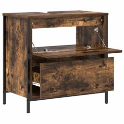 Berkfield Home Bathroom Basin Cabinet with Drawers Smoked Oak 60x34.5x60 cm in Brown - thumbnail 5