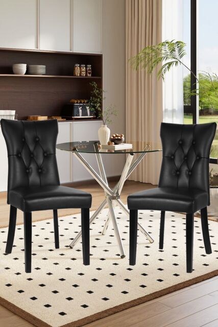 Living and Home 3pcs Dining Table Set of 2 PU Leather Dining Chairs and Tempered Glass Table in Black - image 1