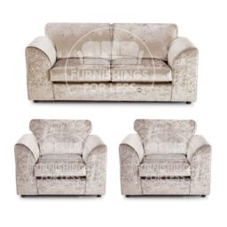 Furnishings For Less UK Crystal Crushed Velvet 5 Seater 3 Piece Sofa Suite - 3, 2 & Armchair Seater Full Back in Beige - thumbnail 1