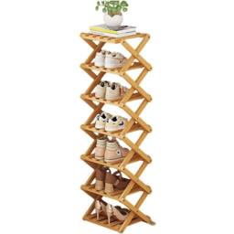 FORGEVIO 7 Tier Vertical Bamboo Folding Shoe Rack Storage Organizer in Brown - thumbnail 3