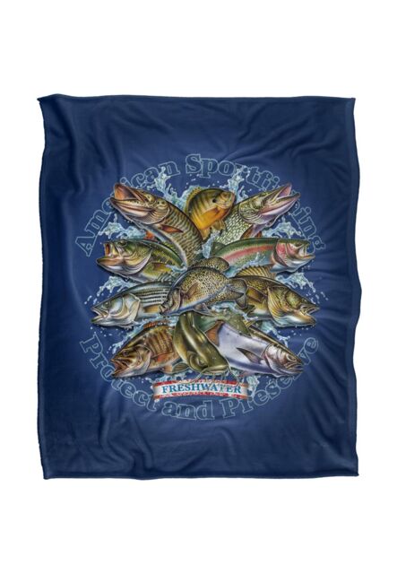 JQ Licensing American Sportfishing Freshwater Silky Touch Super Soft Throw Blanket 152 X 127 cm in White - image 1
