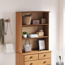 "Berkfield Home Hutch ""ASKIM"" 91x30x104 cm Solid Wood Pine in Brown - Size: 91 x 30 x 104 cm" - thumbnail 3