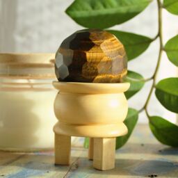 KDMD Gemstone Faceted Healing Ball & Stand - Tigereye in Chocolate - thumbnail 3