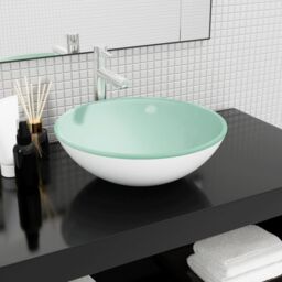 Berkfield Home Basin Tempered Glass 42x14 cm White - thumbnail 1