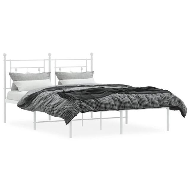 Berkfield Home Metal Bed Frame without Mattress with Headboard White 140x190cm - Size: 140x190 cm - image 1
