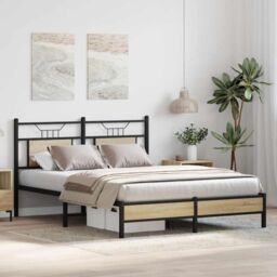 Berkfield Home Bed Frame without Mattress Sonoma Oak 150x200 cm King Size Engineered Wood in Brown - thumbnail 4