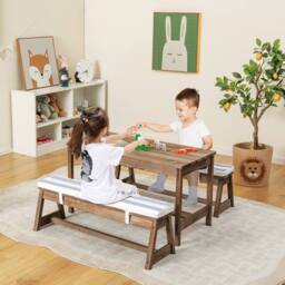 Gymax 4 Piece Wooden Picnic Table & Bench Set Outdoor Activity Desk in Brown - thumbnail 8