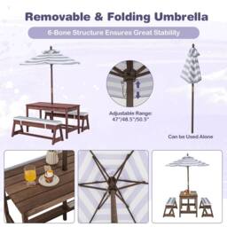 Gymax 4 Piece Wooden Picnic Table & Bench Set Outdoor Activity Desk in Brown - thumbnail 4