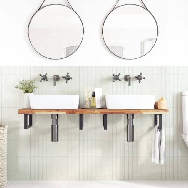 Berkfield Home Bathroom Vanity Top Oil Finished 140x40x4 cm Solid Wood Acacia in Brown - Size: 140 x 40 x 4 cm - image 1