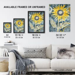 "Artery8 Sunflower Blue Yellow Inverted Line Quirky Art Framed Art Print - Size: W12"" x H16""" - thumbnail 3