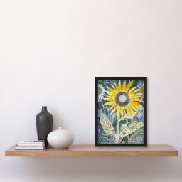 "Artery8 Sunflower Blue Yellow Inverted Line Quirky Art Framed Art Print - Size: W12"" x H16""" - thumbnail 4
