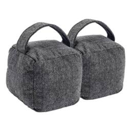 Nicola Spring 2x Herringbone Fabric Door Stops - Plain Indoor Weighted Doorstopper in Grey
