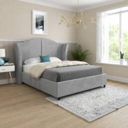 Casani Tirley Curved Winged Upholstered Grey Soft Velvet Designer Bed Frame - Size: Single - thumbnail 1