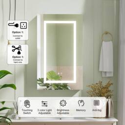 KEEPREAPER 3-Color LED Bathroom Mirror Cabinet 40x66cm Anti-Fog Wall Mounted in White - Size: 40x66 cm - thumbnail 2