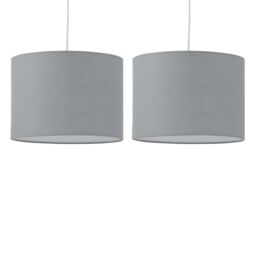 First Choice Lighting Set of 2 Grey Textured Cotton 25cm Pendant Lightshades