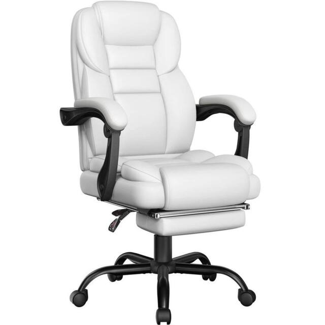KORVIXA White Executive Chair with Retractable Footrest Office Chair - Size: 100 cm x 100 cm - image 1