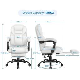 KORVIXA White Executive Chair with Retractable Footrest Office Chair - Size: 100 cm x 100 cm - thumbnail 2