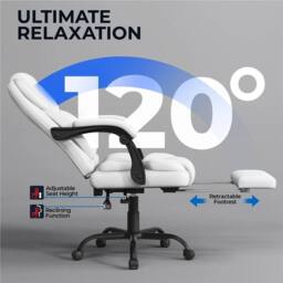 KORVIXA White Executive Chair with Retractable Footrest Office Chair - Size: 100 cm x 100 cm - thumbnail 3