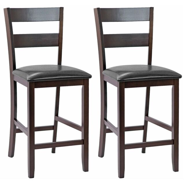 Costway Set of 2 Bar Stools Wood Padded Counter Height Pub Chairs Kitchen Dining Chair in Black - image 1
