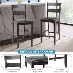 Costway Set of 2 Bar Stools Wood Padded Counter Height Pub Chairs Kitchen Dining Chair in Black - thumbnail 5