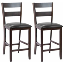 Costway Set of 2 Bar Stools Wood Padded Counter Height Pub Chairs Kitchen Dining Chair in Black - thumbnail 1