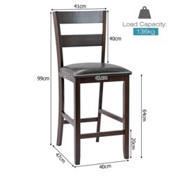 Costway Set of 2 Bar Stools Wood Padded Counter Height Pub Chairs Kitchen Dining Chair in Black - thumbnail 2