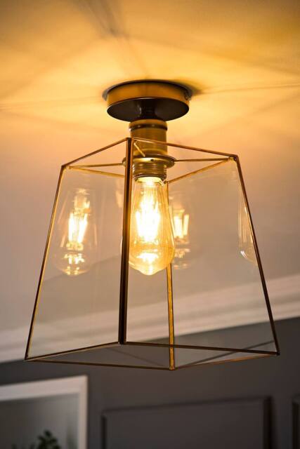 ValueLights Susie Glass Lantern Lamp Shade Flush Ceiling Light with Filament Bulb in Bronze - image 1