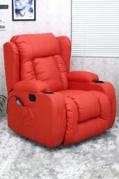 More4Homes Caesar Bonded Leather Recliner Rocking Swivel Heat & Massage Chair in Red - thumbnail 1