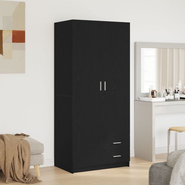 Berkfield Home Black Oak Wardrobe 80x52x180 cm Made of Engineered Wood - Size: 80 x 52 x 180 cm - image 1