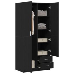 Berkfield Home Black Oak Wardrobe 80x52x180 cm Made of Engineered Wood - Size: 80 x 52 x 180 cm - thumbnail 3