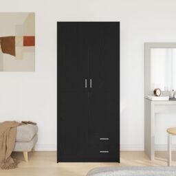 Berkfield Home Black Oak Wardrobe 80x52x180 cm Made of Engineered Wood - Size: 80 x 52 x 180 cm - thumbnail 4