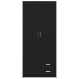 Berkfield Home Black Oak Wardrobe 80x52x180 cm Made of Engineered Wood - Size: 80 x 52 x 180 cm - thumbnail 7