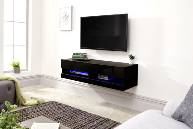 GFW Galicia 120cm Wall TV Unit with LED in Black - image 1