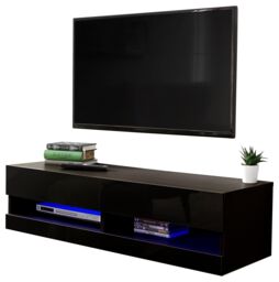 GFW Galicia 120cm Wall TV Unit with LED in Black - thumbnail 2