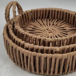 Lemon Pavilion Furniture and Decor Large Loop Handle Tray - Wicker - L50 x W50 x H16 cm in Brown - thumbnail 2