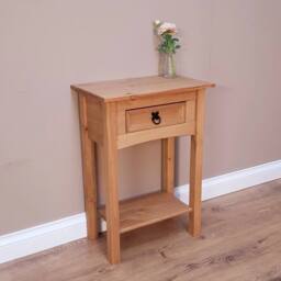 FORGEVIO Console Table 1 Drawer Mexican Solid Wood Pine in Brown - thumbnail 4