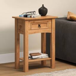 FORGEVIO Console Table 1 Drawer Mexican Solid Wood Pine in Brown