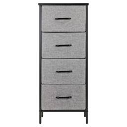 FLAVORA 4 Drawer Fabric Storage Unit with Wood Top in Grey - Size: 100 cm x 100 cm