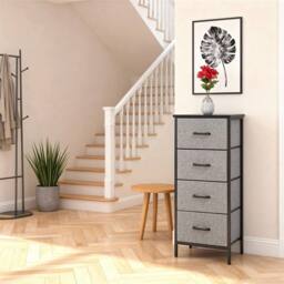 FLAVORA 4 Drawer Fabric Storage Unit with Wood Top in Grey - Size: 100 cm x 100 cm - thumbnail 5