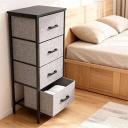 FLAVORA 4 Drawer Fabric Storage Unit with Wood Top in Grey - Size: 100 cm x 100 cm - thumbnail 3