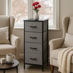 FLAVORA 4 Drawer Fabric Storage Unit with Wood Top in Grey - Size: 100 cm x 100 cm - thumbnail 6