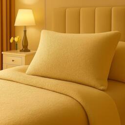 Homes-Linen Teddy Bear Plush Fleece Pillowcase Pair Warm & Cosy in Yellow - Size: Standard Pillow Case