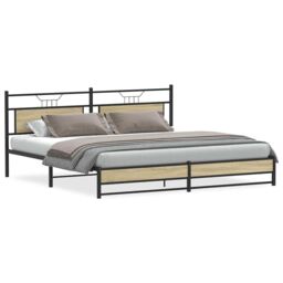 Berkfield Home Metal Bed Frame without Mattress Sonoma Oak 200x200 cm in Brown - thumbnail 2